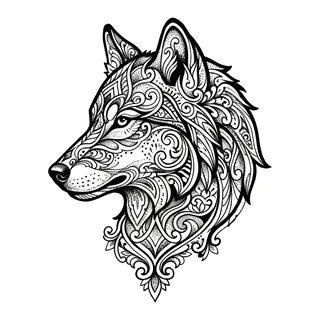 Black and grey ornamental tattoo design, drawn flat for a back tattoo