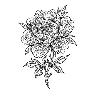 Black and grey ornamental tattoo design, drawn flat for a back tattoo