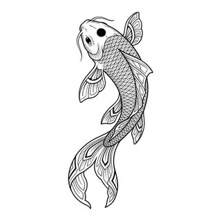 Black and grey ornamental koi tattoo design, drawn flat for a back tattoo (1 of 2)
