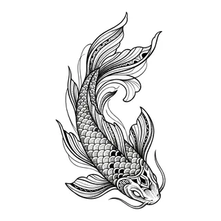 Black and grey ornamental koi tattoo design, drawn flat for a back tattoo (2 of 2)