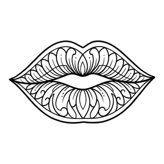 Black and grey ornamental lips tattoo design, drawn flat for a back tattoo