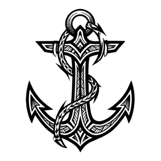 Black and white tribal anchor tattoo design, drawn flat for a back tattoo