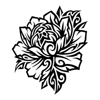 Black and white tribal flower tattoo design, drawn flat for a back tattoo