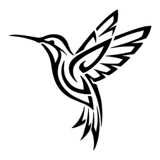 Black and white tribal hummingbird tattoo design, drawn flat for a back tattoo