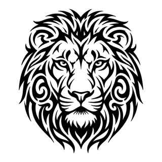 Black and white tribal lion tattoo design, drawn flat for a back tattoo