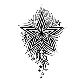 Black and white tribal star tattoo design, drawn flat for a back tattoo