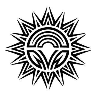 Black and white tribal sun tattoo design, drawn flat for a back tattoo
