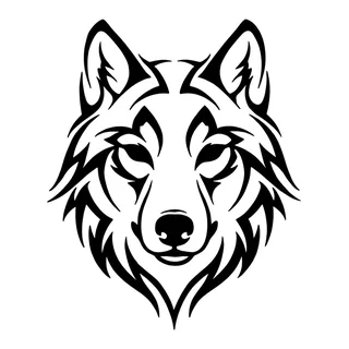 Black and white tribal wolf tattoo design, drawn flat for a back tattoo