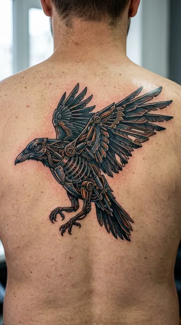 Color biomechanical tattoo on a man's back