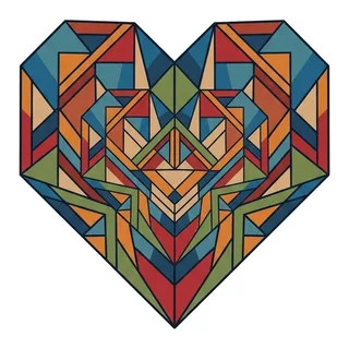 Color geometric heart tattoo design, outline stencil for a back tattoo