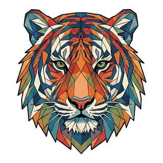 Color geometric tiger tattoo design, outline stencil for a back tattoo