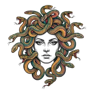 Color illustrative tattoo design, drawn flat for a back tattoo