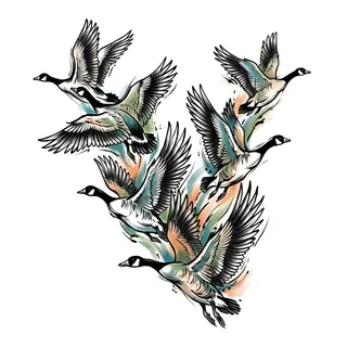 Color illustrative goose tattoo design, drawn flat for a back tattoo