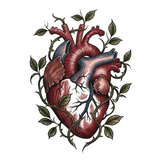 Color illustrative heart tattoo design, drawn flat for a back tattoo
