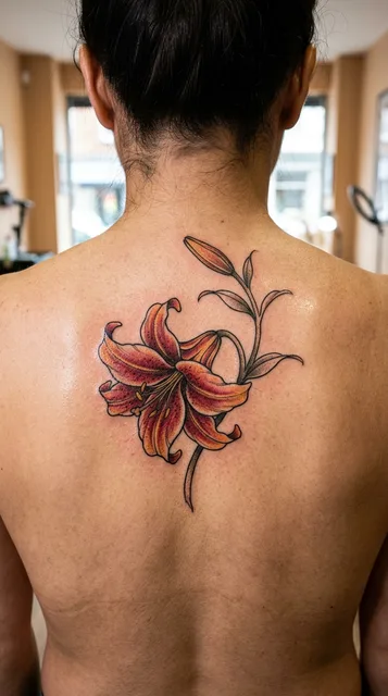 Color Japanese tattoo on a woman's back