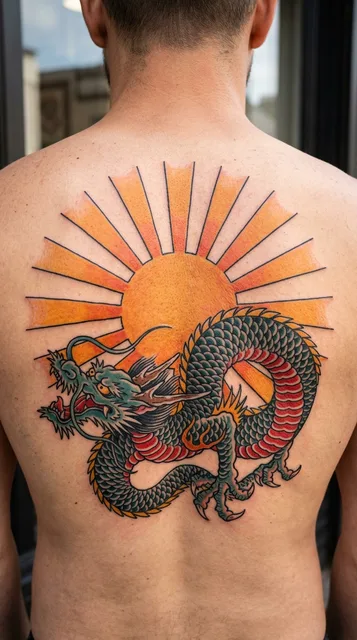 Color Japanese dragon tattoo on a man's back (2 of 2)