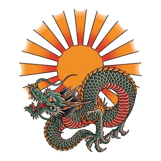 Color Japanese dragon tattoo design, drawn flat for a back tattoo (2 of 2)