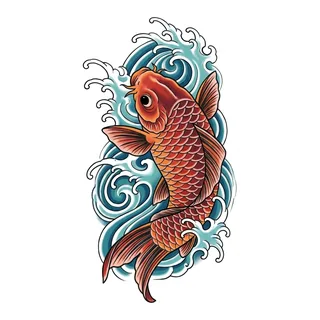 Color Japanese koi tattoo design, drawn flat for a back tattoo