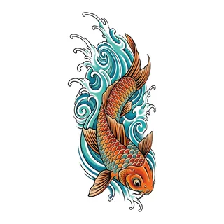 Color Japanese koi tattoo design, drawn flat for a back tattoo