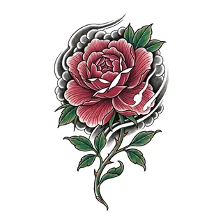 Color Japanese rose tattoo design, drawn flat for a back tattoo (1 of 2)