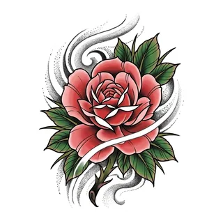 Color Japanese rose tattoo design, drawn flat for a back tattoo (2 of 2)