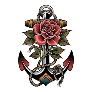 Color neo traditional anchor tattoo design, drawn flat for a back tattoo