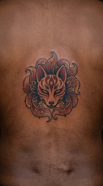 Color neo traditional fox tattoo on a man's back