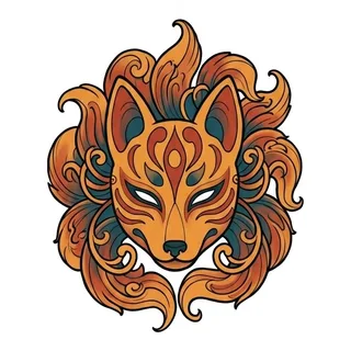Color neo traditional fox tattoo design, drawn flat for a back tattoo