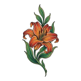 Color neo traditional lily tattoo design, drawn flat for a back tattoo