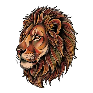 Color neo traditional lion tattoo design, drawn flat for a back tattoo