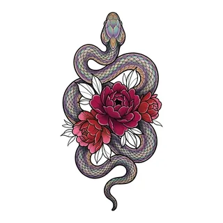 Color neo traditional snake tattoo design, drawn flat for a back tattoo (1 of 2)