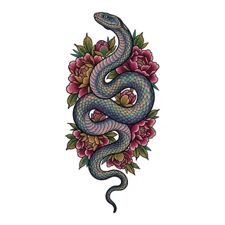 Color neo traditional snake tattoo design, drawn flat for a back tattoo (2 of 2)