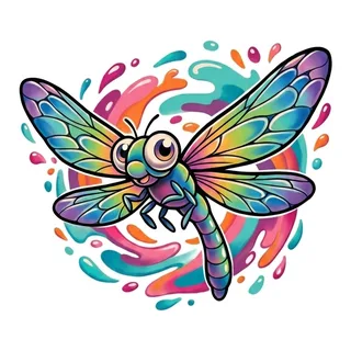 Color new school dragonfly tattoo design, drawn flat for a back tattoo