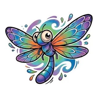 Color new school dragonfly tattoo design, drawn flat for a back tattoo (1 of 2)