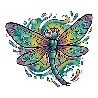 Color new school dragonfly tattoo design, drawn flat for a back tattoo (2 of 2)