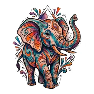 Color new school elephant tattoo design, drawn flat for a back tattoo