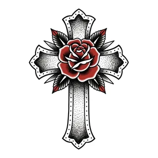 Color traditional cross tattoo design, drawn flat for a back tattoo