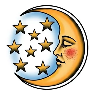 Color traditional moon tattoo design, drawn flat for a back tattoo (1 of 2)
