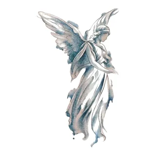 Color watercolor angel tattoo design, drawn flat for a back tattoo (1 of 2)
