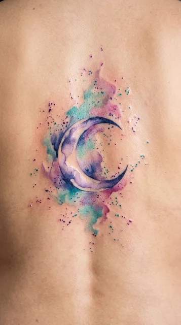 Color watercolor tattoo on a man's back