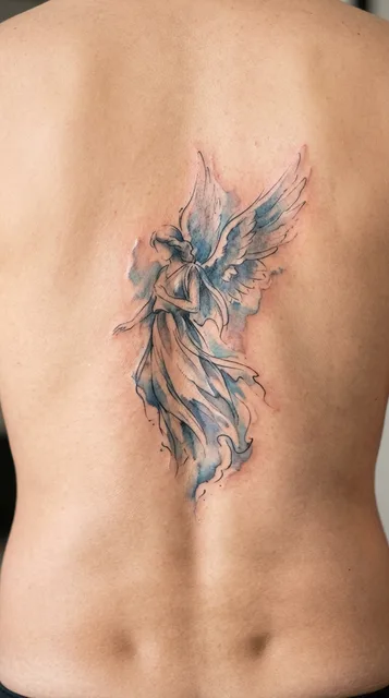 Color watercolor tattoo on a man's back