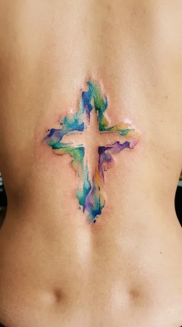Color watercolor tattoo on a woman's back