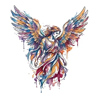 Color watercolor tattoo design, drawn flat for a back tattoo