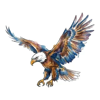 Color watercolor eagle tattoo design, drawn flat for a back tattoo