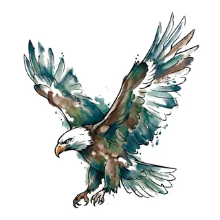 Color watercolor eagle tattoo design, drawn flat for a back tattoo
