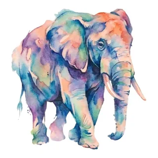 Color watercolor elephant tattoo design, drawn flat for a back tattoo