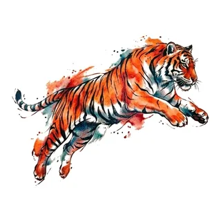 Color watercolor tiger tattoo design, drawn flat for a back tattoo (1 of 2)