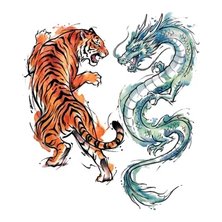 Color watercolor tiger tattoo design, drawn flat for a back tattoo (2 of 2)