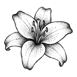 Black and grey dotwork tattoo design, drawn flat for a tattoo behind the ear