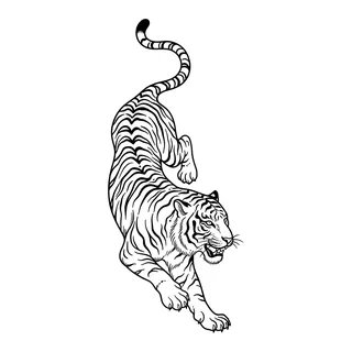 Black and white fine line tiger tattoo design, outline stencil for a tattoo behind the ear